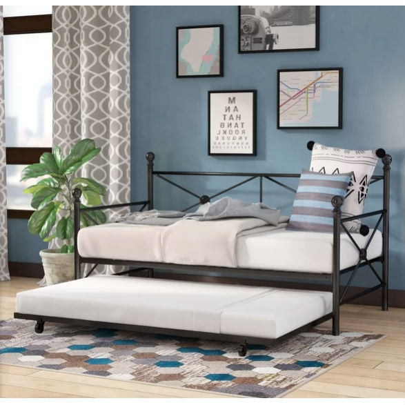 Full Metal Daybed with Roll-out Trundle in Gold Finish - Deals Kiosk