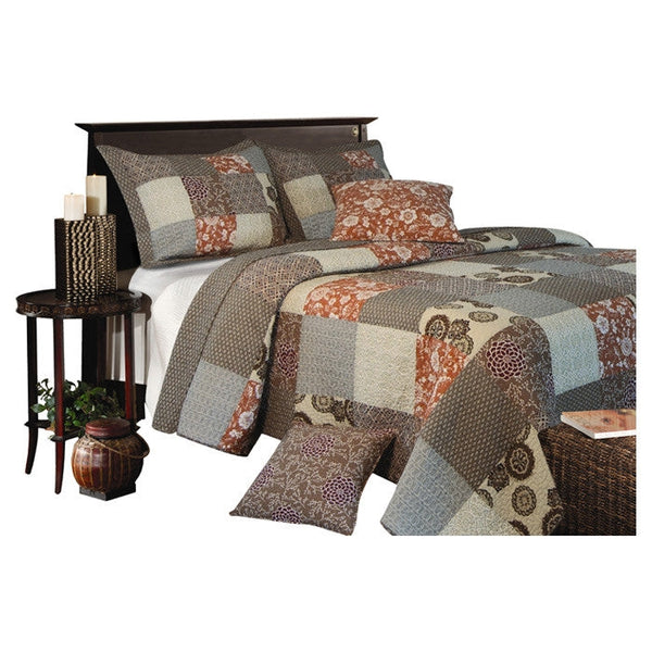 Full / Queen size 100% Cotton Reversible Patchwork Quilt Set - Deals Kiosk