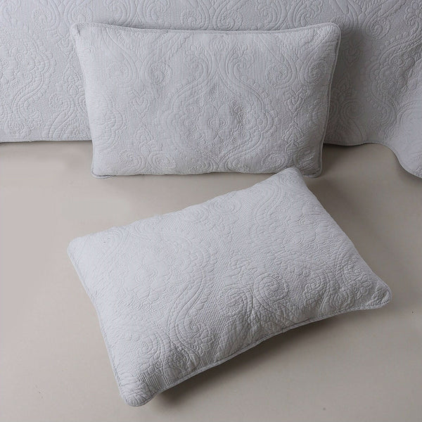 King size 3-Piece Cotton Bedspread and Shams Set in Grey Quilted Damask Pattern - Deals Kiosk