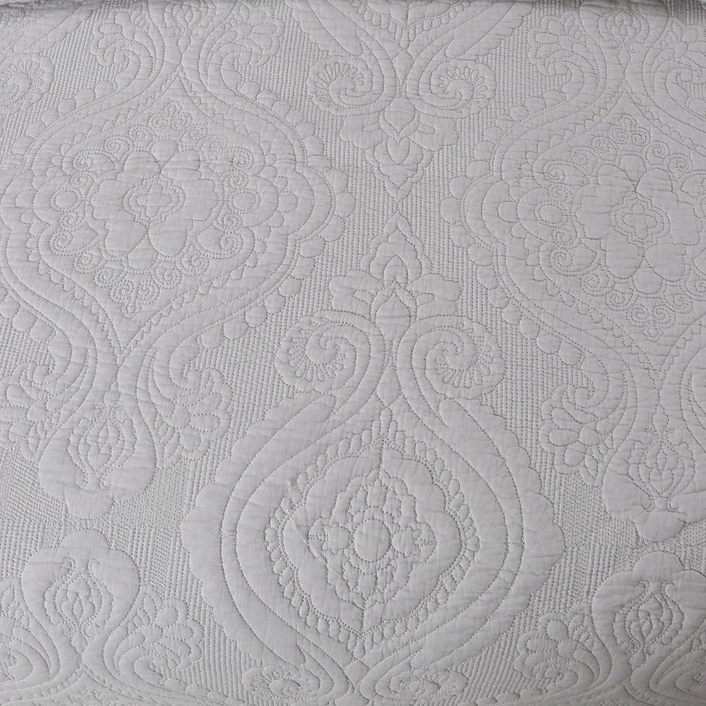 King size 3-Piece Cotton Bedspread and Shams Set in Grey Quilted Damask Pattern - Deals Kiosk