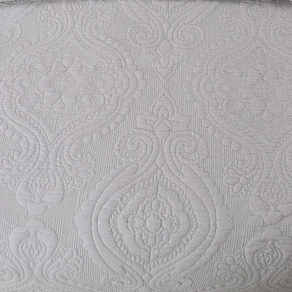 King size 3-Piece Cotton Bedspread and Shams Set in Grey Quilted Damask Pattern - Deals Kiosk