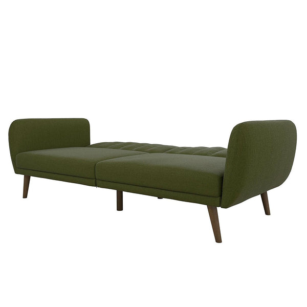 Green Linen Upholstered Futon Sofa Bed with Mid-Century Style Wooden Legs - Deals Kiosk