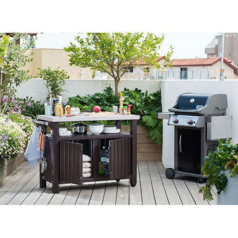 Outdoor Grill Party Caster Bar Serving Cart with Storage Dark Brown - Deals Kiosk