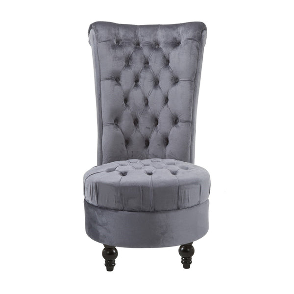 Gray Tufted High Back Plush Velvet Upholstered Accent Low Profile Chair - Deals Kiosk