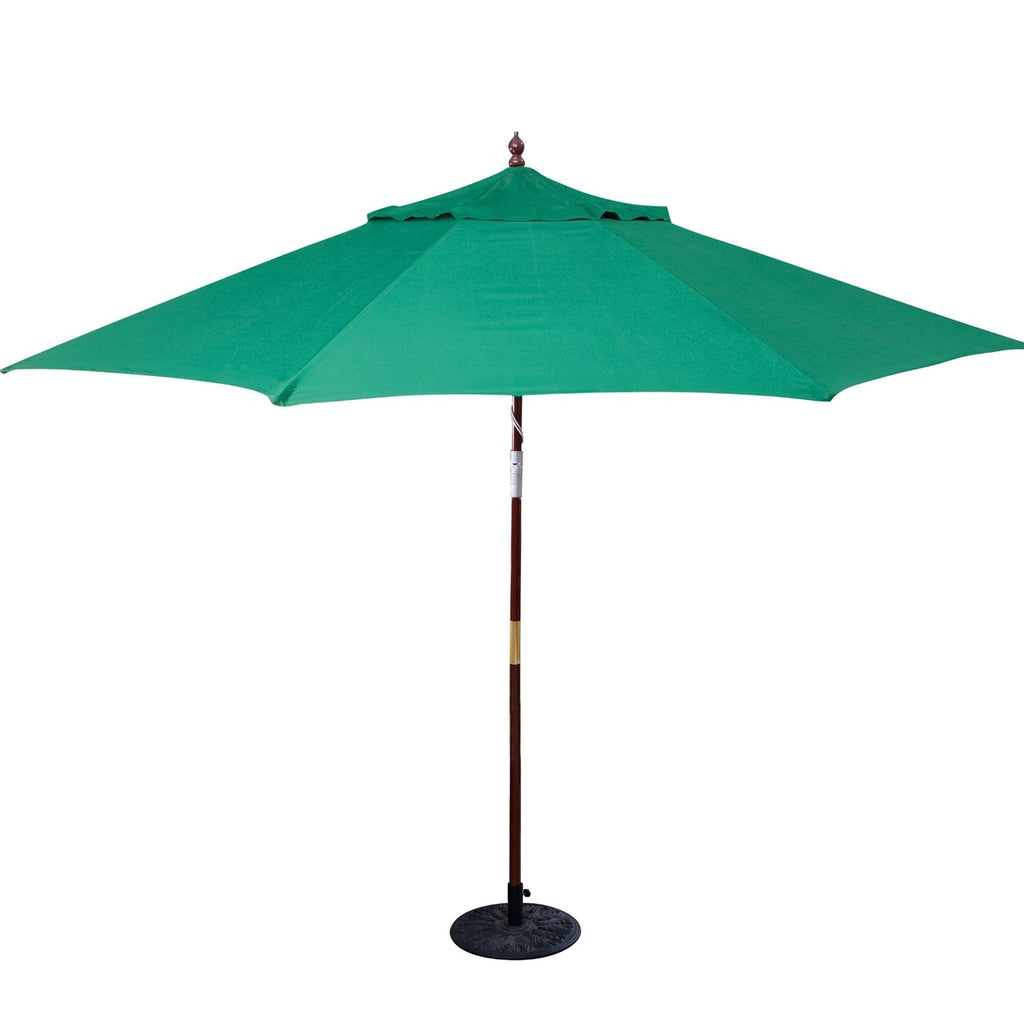 11-Ft Wood Patio Umbrella with Green Canopy - Commercial Grade - Deals Kiosk