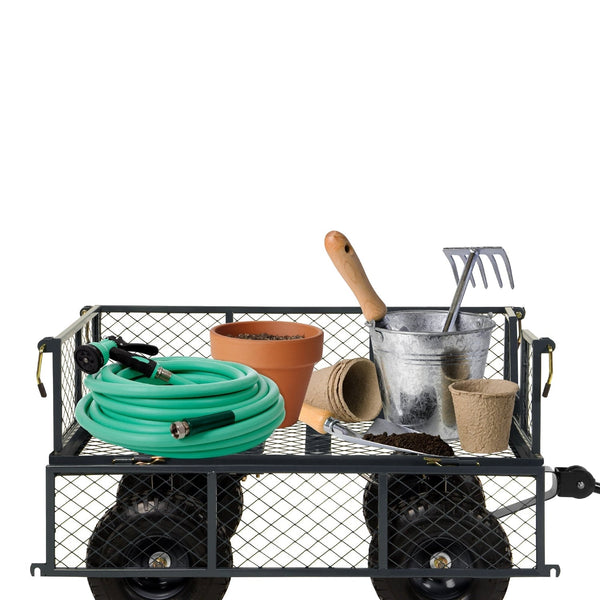 Heavy Duty Grey Steel Garden Utility Cart Wagon with Removable Sides - Deals Kiosk