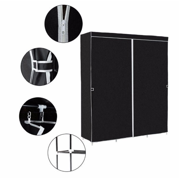 Black 60-inch Wardrobe Closet Portable Clothes Storage Organizer - Deals Kiosk