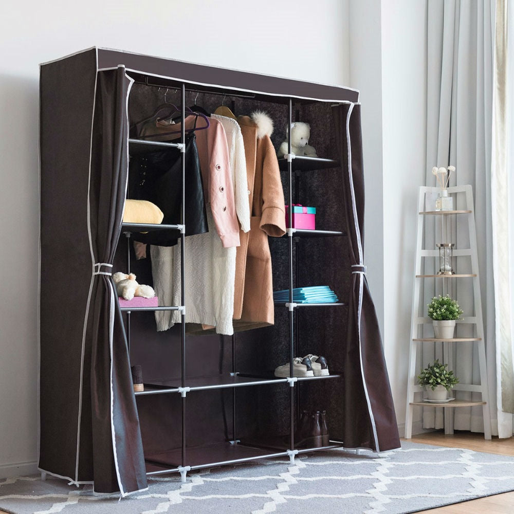 Brown Grey 60-inch Bedroom Wardrobe Closet Clothes Organizer Shoe Rack - Deals Kiosk