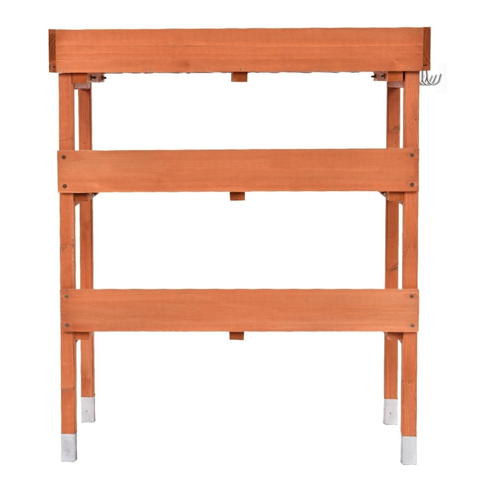 Outdoor Garden Wood Potting Bench Storage Shelf with Metal Top - Deals Kiosk