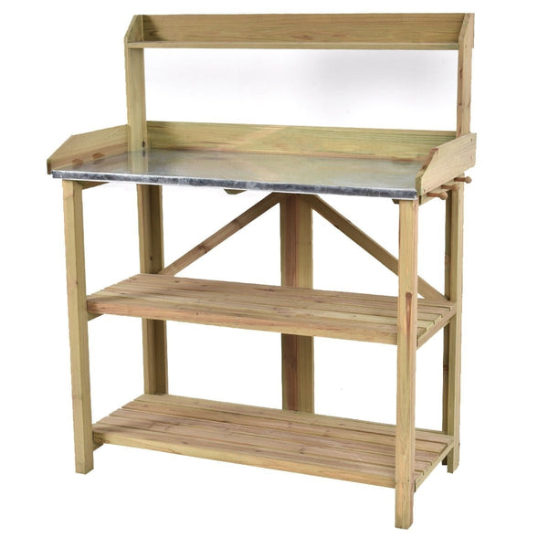Outdoor Garden Workstation Potting Bench with Metal Top - Deals Kiosk