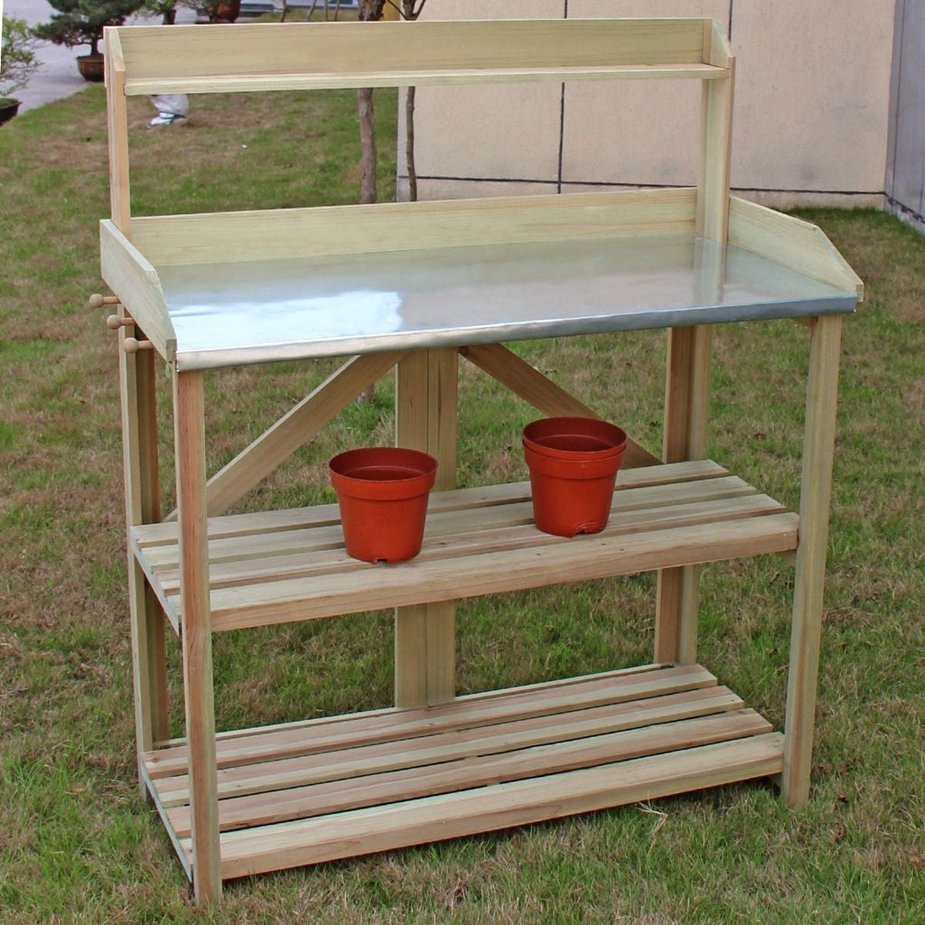 Outdoor Garden Workstation Potting Bench with Metal Top - Deals Kiosk