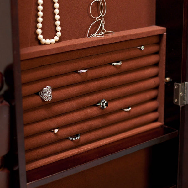 Jewelry Armoire and Full-Length Tilting Mirror in Espresso Brown Wood Finish - Deals Kiosk