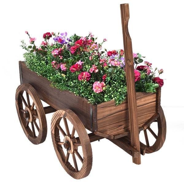 Mobile Half Barrel Solid Wood Planter Box on Wooden Wheels - Deals Kiosk