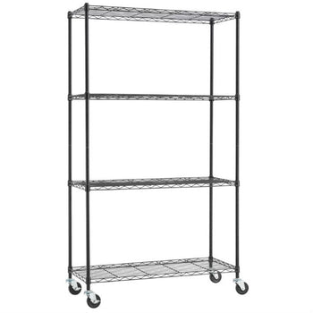 Heavy Duty Black Steel 4-Tier Shelving Unit with Locking Casters - Deals Kiosk