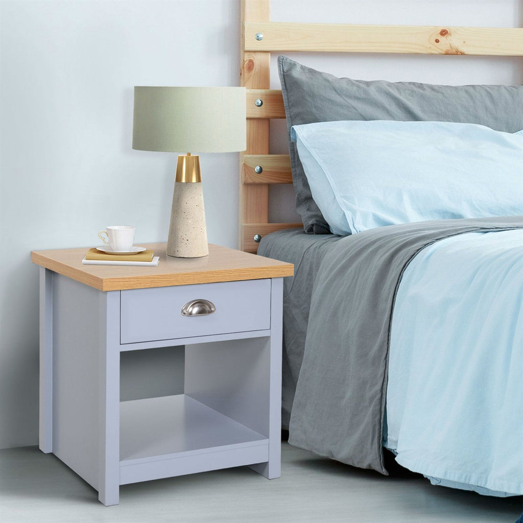 Gray Oak Finish Wood Top 1-Drawer Sofa Table Nightstand with Bottom Shelf - Deals Kiosk