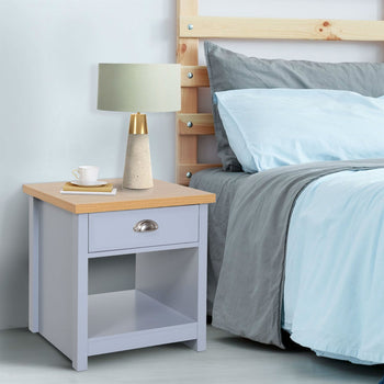 Gray Oak Finish Wood Top 1-Drawer Sofa Table Nightstand with Bottom Shelf - Deals Kiosk