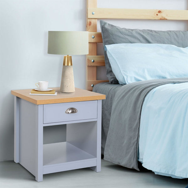 Gray Oak Finish Wood Top 1-Drawer Sofa Table Nightstand with Bottom Shelf - Deals Kiosk