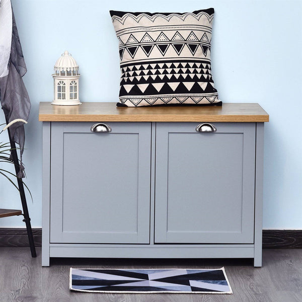 Gray and Oak Finish Wood Top Cabinet Entryway Storage Bench - Deals Kiosk