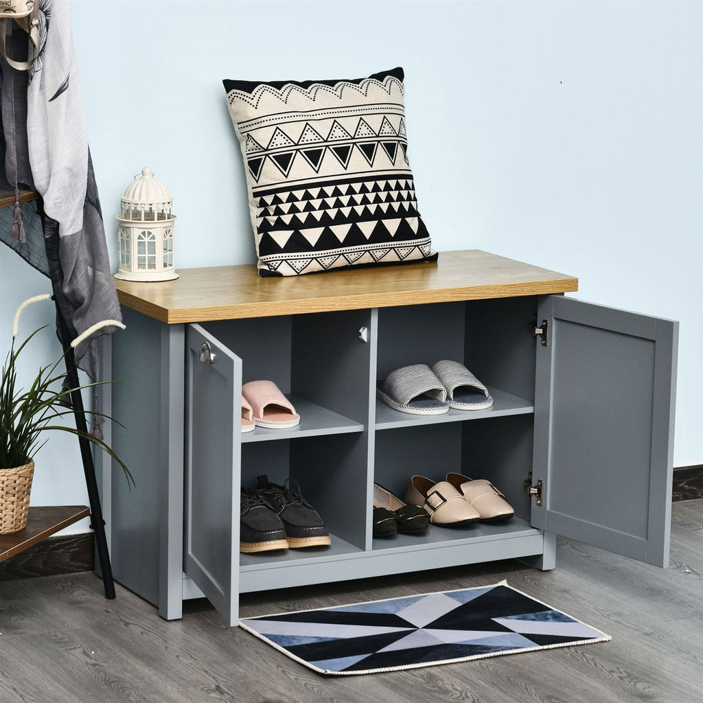 Gray and Oak Finish Wood Top Cabinet Entryway Storage Bench - Deals Kiosk