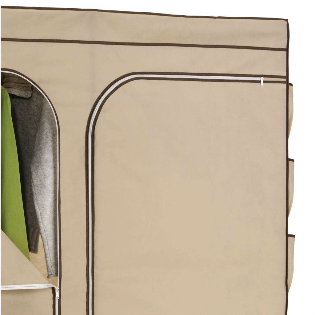 Khaki Double Door Wardrobe Portable Clothes Closet with Shoe Storage - Deals Kiosk