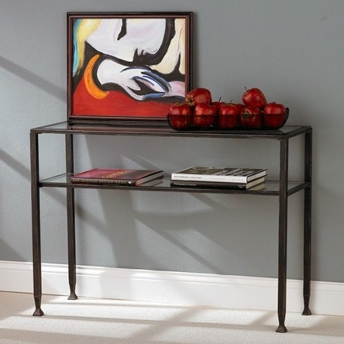 Metal Glass Top Sofa Table Occasional Console Table with Shelf - Deals Kiosk