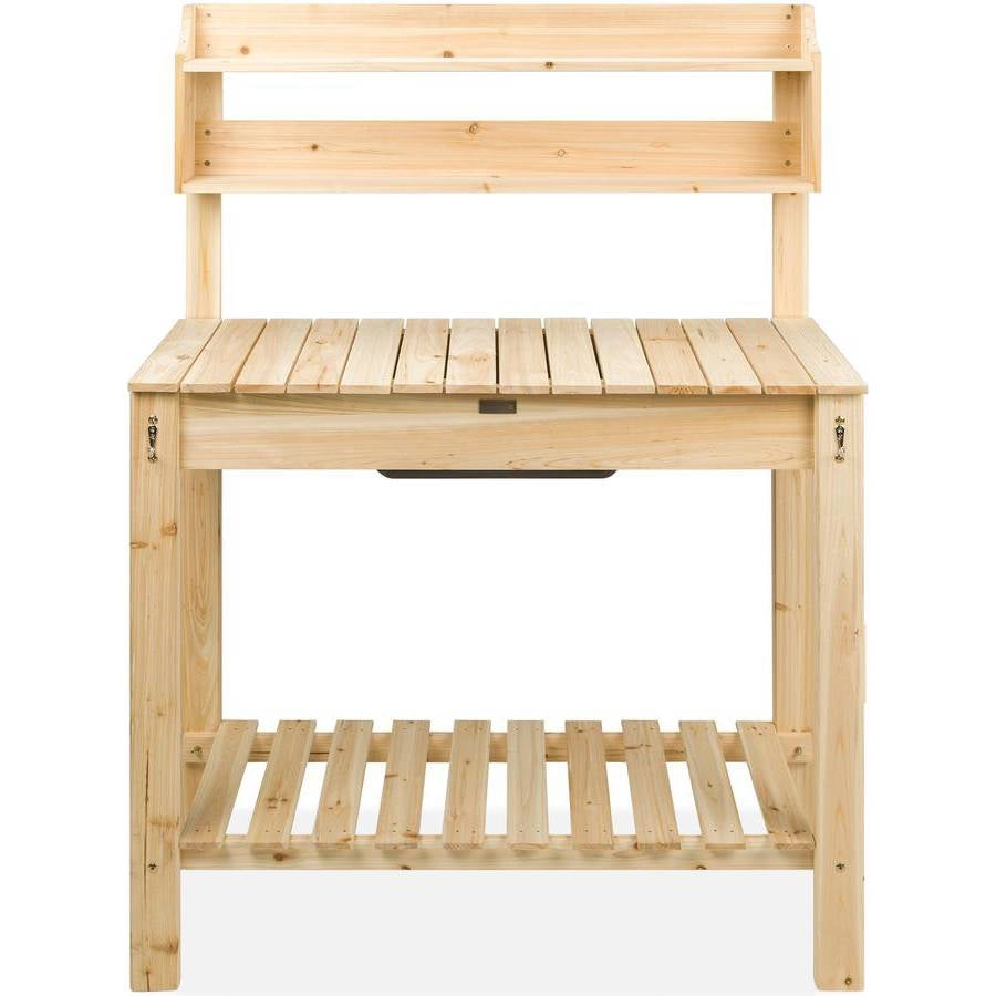 Outdoor Garden Wood Potting Bench Expandable Top with Food Grade Plastic Sink - Deals Kiosk