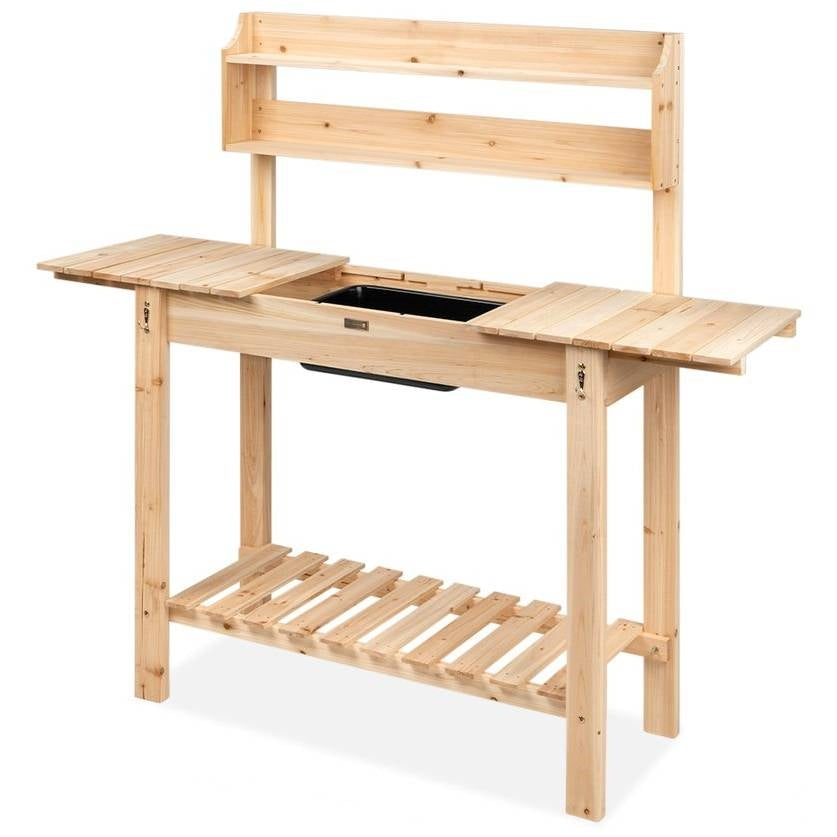 Outdoor Garden Wood Potting Bench Expandable Top with Food Grade Plastic Sink - Deals Kiosk
