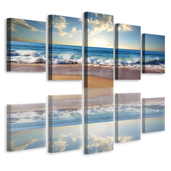 Beach Ocean Seascape 5-Panel Framed Canvas Print Wall Art - Deals Kiosk