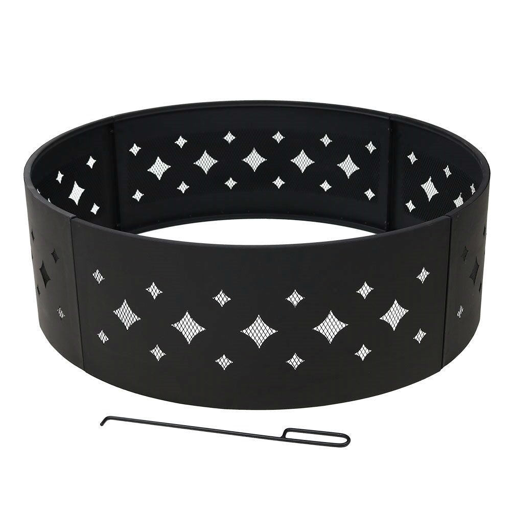 Heavy Duty 36-inch Black Steel Fire Pit Ring with Diamond Pattern - Deals Kiosk