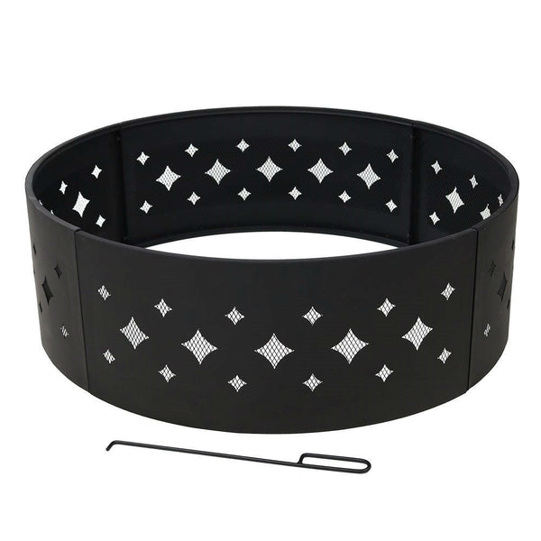 Heavy Duty 36-inch Black Steel Fire Pit Ring with Diamond Pattern - Deals Kiosk