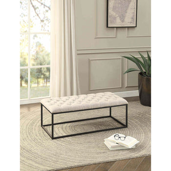 Beige Fabric Padded Button-Tufted Ottoman Accent Bench with Metal Frame - Deals Kiosk