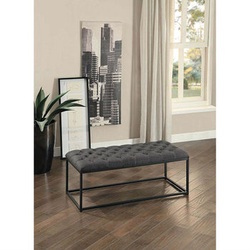 Grey Fabric Padded Button-Tufted Ottoman Footrest Bench - Deals Kiosk