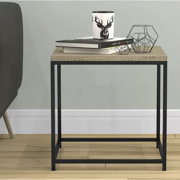 Modern Metal Frame End Table Nightstand with Taupe Finish Wood Top Side Table - Deals Kiosk