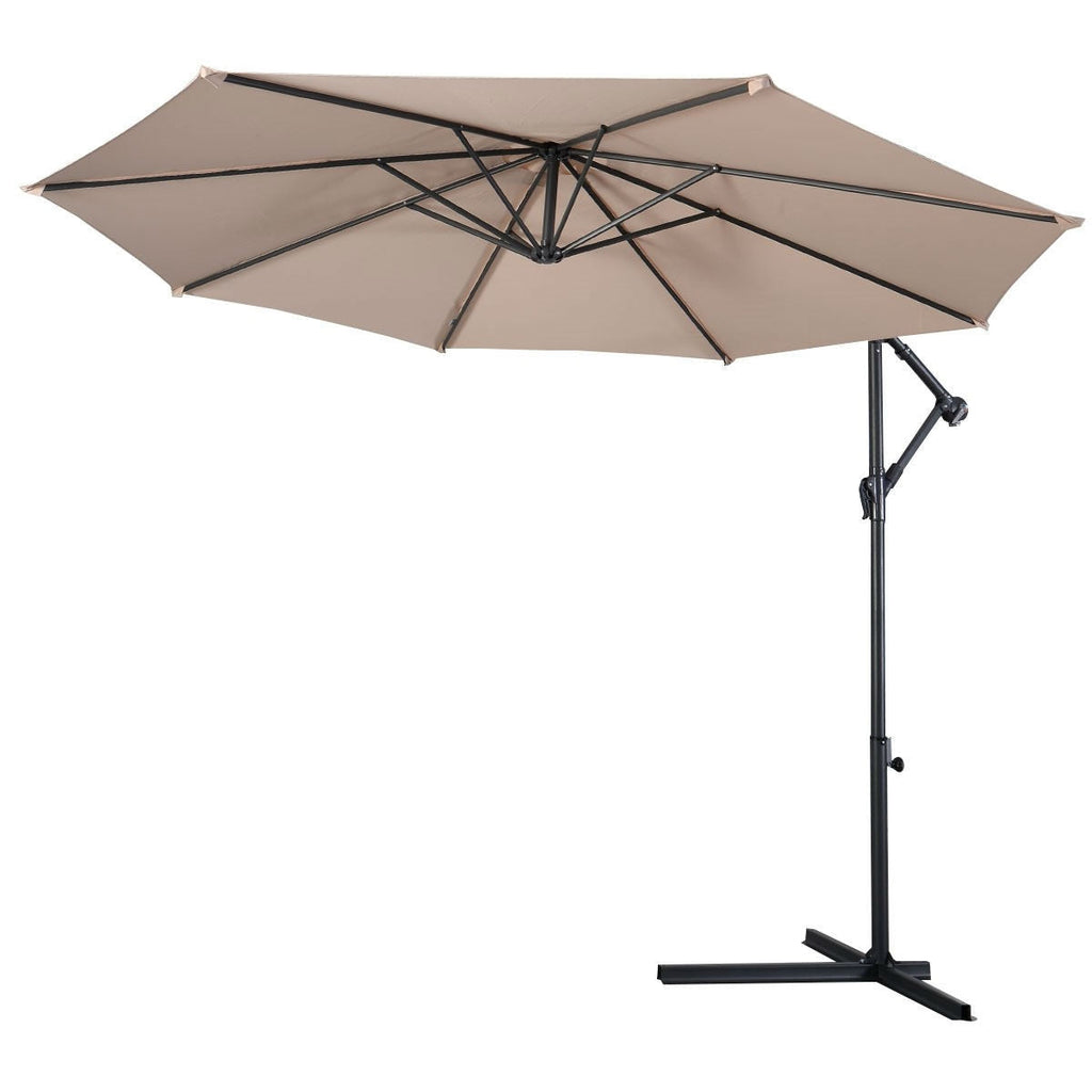 Beige 10-Ft Outdoor Steel Pole Tilt Crank Offset Patio Umbrella - Deals Kiosk