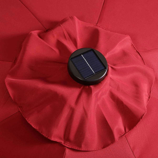 Burgundy 9-Ft Patio Umbrella with Steel Pole Crank Tilt and Solar LED Lights - Deals Kiosk