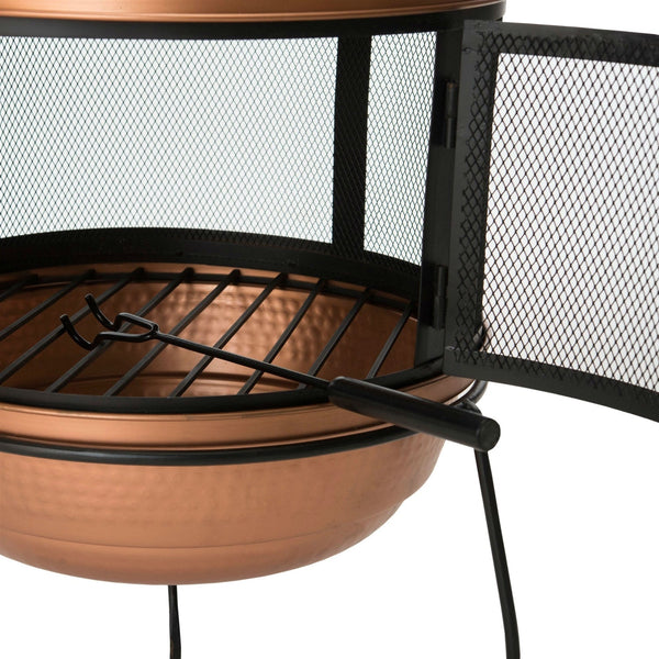 Hammered Copper and Iron Chiminea Fire Pit with Stand - Deals Kiosk