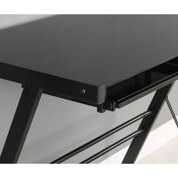 Black Metal L-Shaped Corner Computer Desk with Glass Top - Deals Kiosk