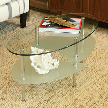 Modern Oval Glass Coffee Table with Chrome Metal Legs - Deals Kiosk