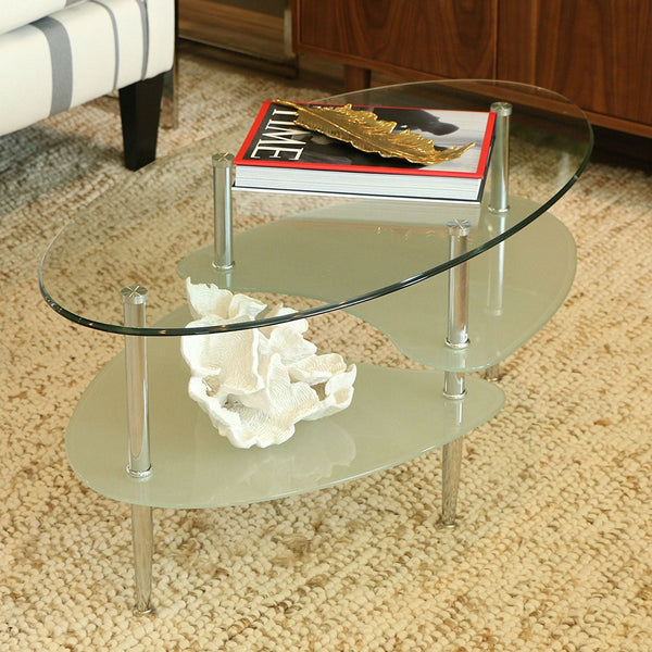 Modern Oval Glass Coffee Table with Chrome Metal Legs - Deals Kiosk
