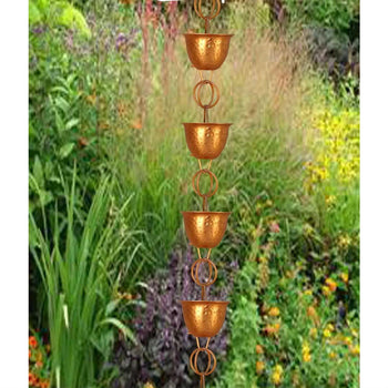 Hammered Copper Cups 8.5-Feet Rain Chain Rain Gutter Downspout Alternative - Deals Kiosk