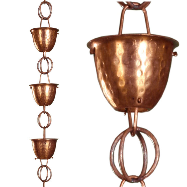 Hammered Copper Cups 8.5-Feet Rain Chain Rain Gutter Downspout Alternative - Deals Kiosk