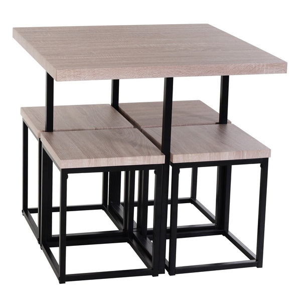 Farmhouse 5 Piece Square Natural Wood Steel Kitchen Dining Set - Deals Kiosk