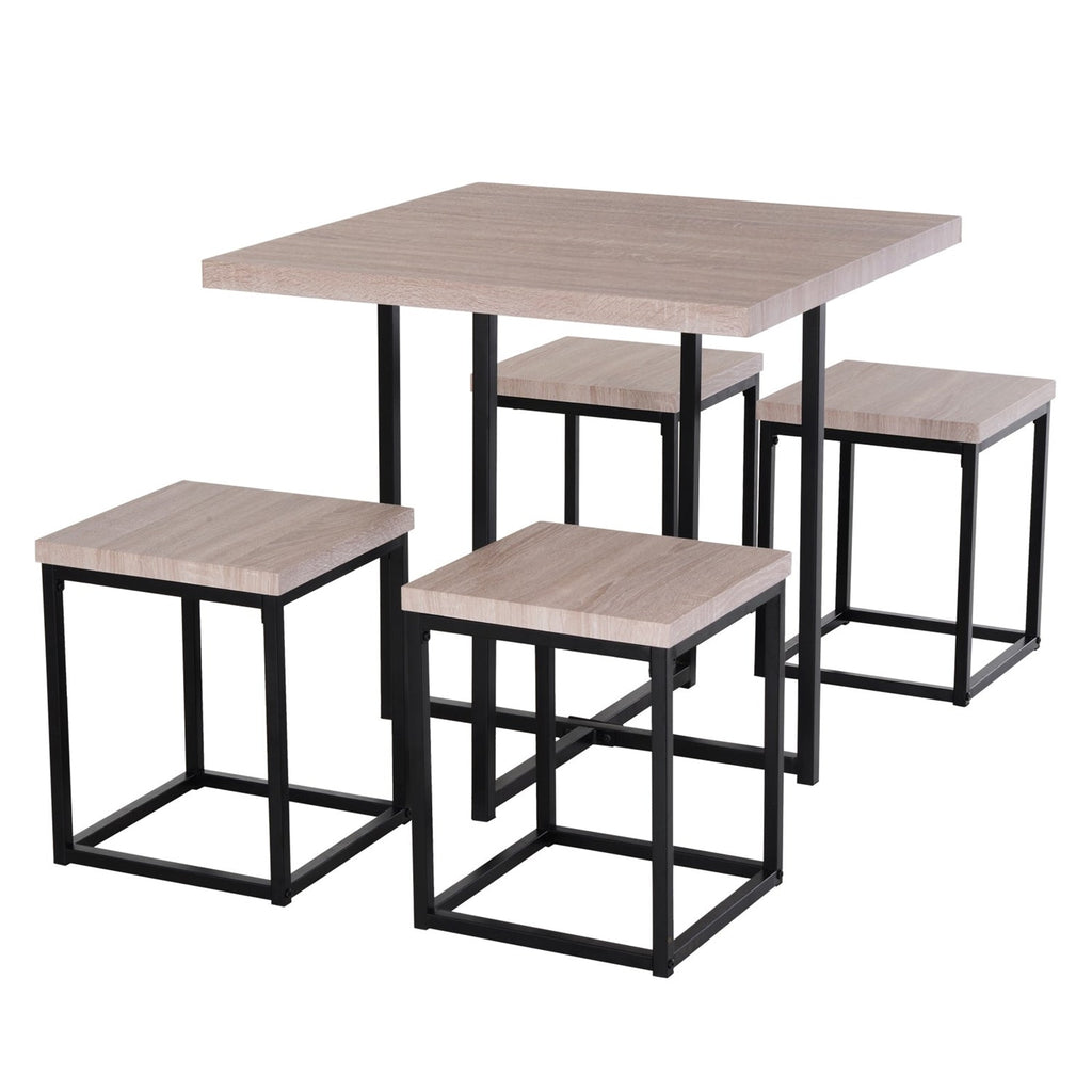 Farmhouse 5 Piece Square Natural Wood Steel Kitchen Dining Set - Deals Kiosk