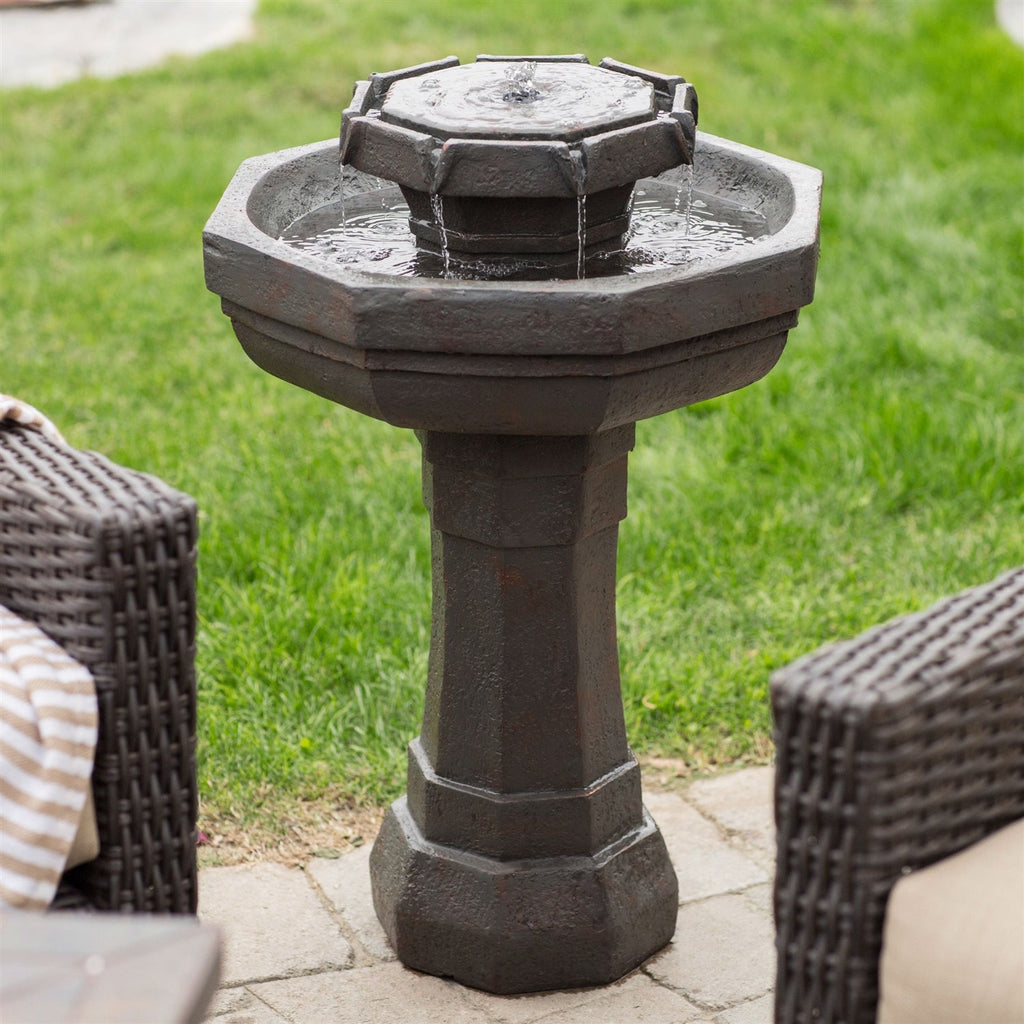 Hexagon Outdoor Water Fountain Bird Bath with Solar Pump - Deals Kiosk