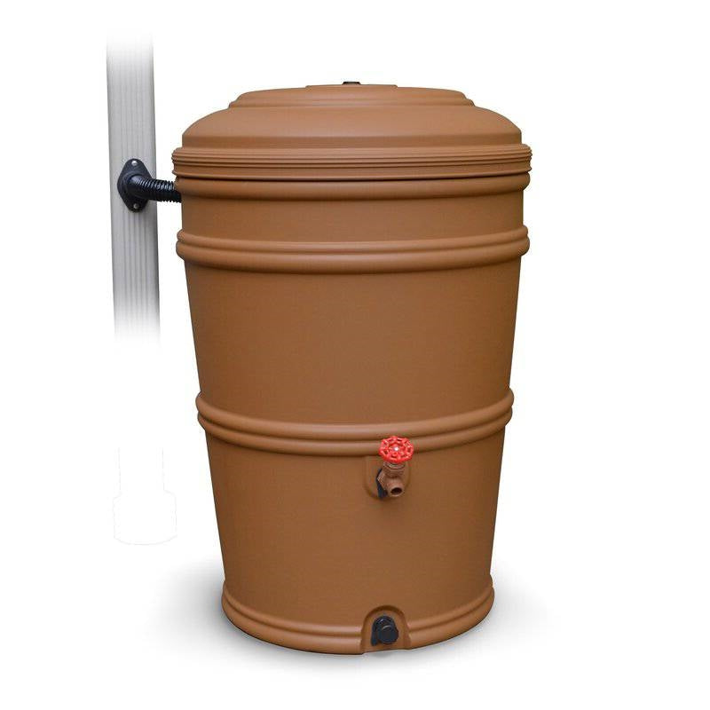 45-Gallon Plastic Rain Barrel with Flexi-Fit Rain Gutter Diverter in Terra Cotta - Deals Kiosk