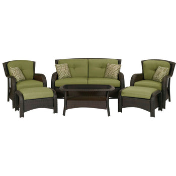 Outdoor Resin Wicker 6-Piece Patio Furniture Set with Green Seat Cushions