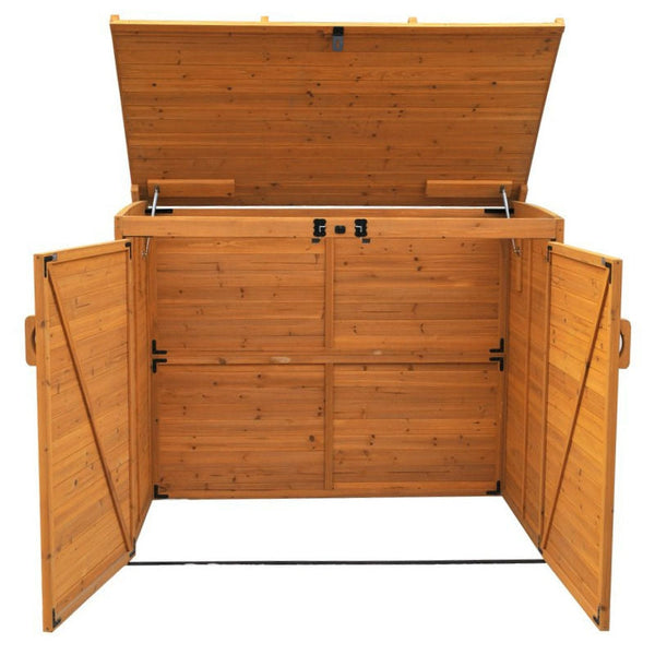 Outdoor 65 x 38 inch Wood Storage Shed for Trash Garbage Recycle Bins - Deals Kiosk