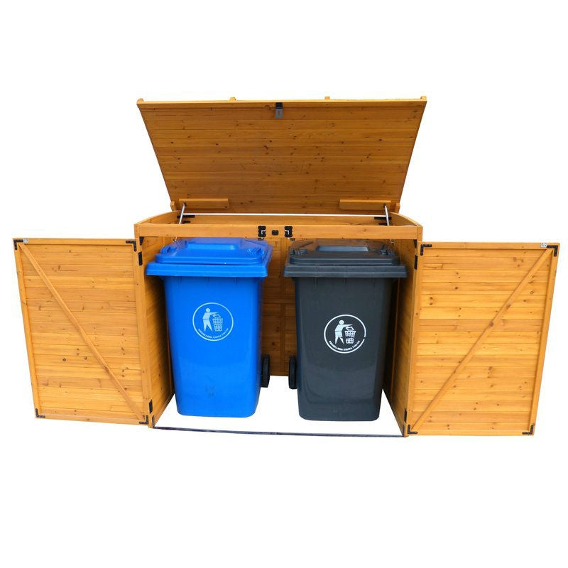 Outdoor 65 x 38 inch Wood Storage Shed for Trash Garbage Recycle Bins - Deals Kiosk