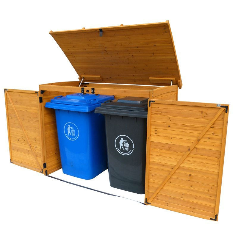 Outdoor 65 x 38 inch Wood Storage Shed for Trash Garbage Recycle Bins - Deals Kiosk