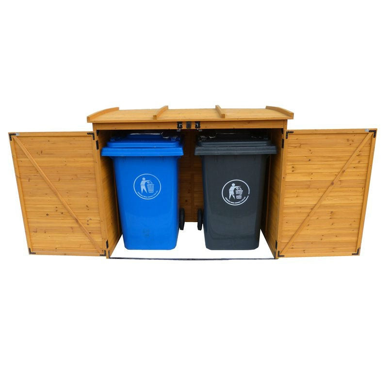 Outdoor 65 x 38 inch Wood Storage Shed for Trash Garbage Recycle Bins - Deals Kiosk